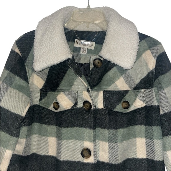 Koolaburra by Ugg Green‎ Plaid Coat Shacket Sherpa Collar size Small - Picture 5 of 10